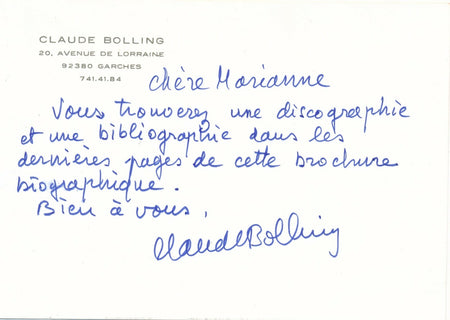 carte autographe signée  jazz compositeur chef orchestre