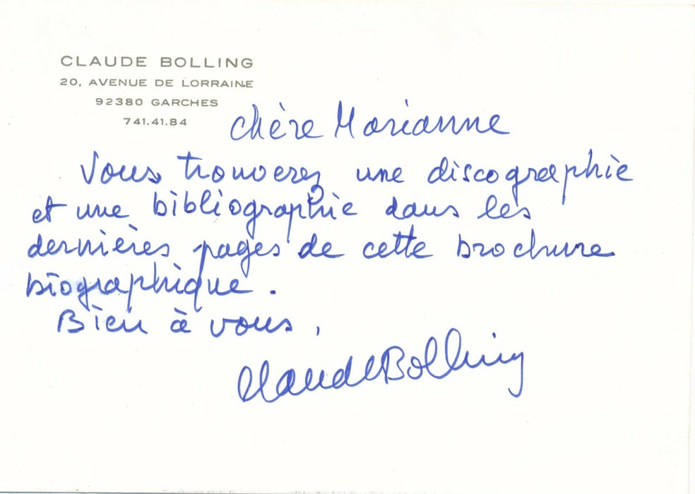 carte autographe signée  jazz compositeur chef orchestre