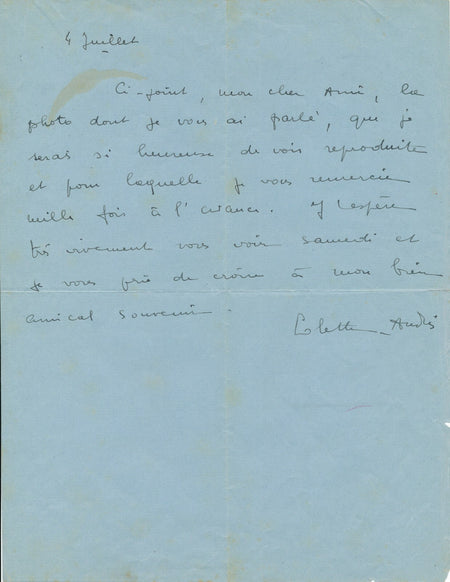  danseuse écrivaine lettre autographe signée photo nu 1936