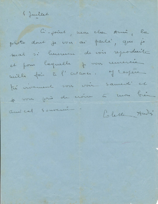  danseuse écrivaine lettre autographe signée photo nu 1936