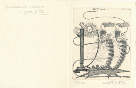 Colette PETTIER gravure signée numérotée voeux 1955 envoi autographe
