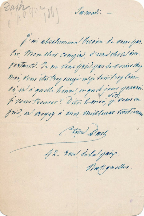  Mars lettre autographe signée entretien important Dumas décès