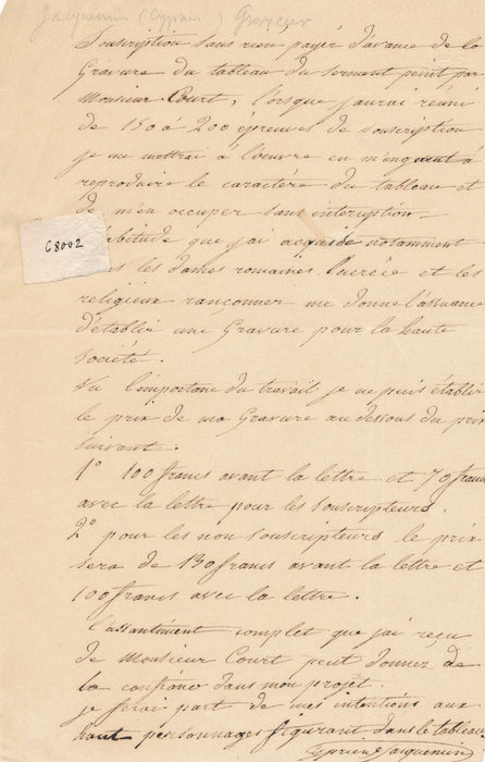  Joseph Court autographe signée gravure reproduction serment