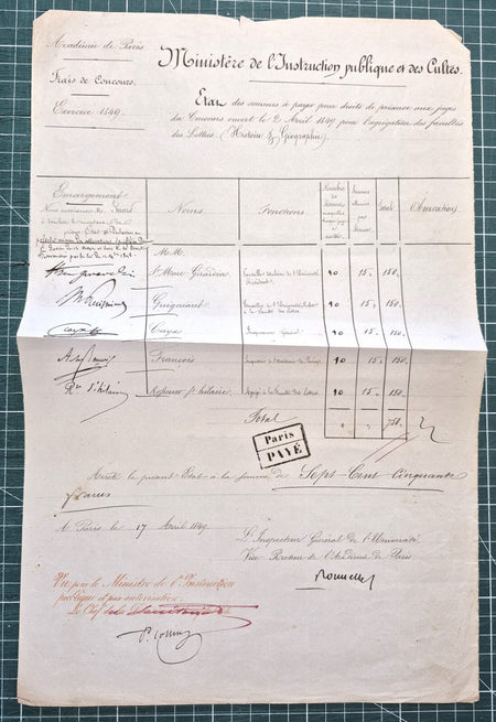 Histoire document autographe signé : RAGON BOUCHITTÉ HAUSSARD DESJARDINS 