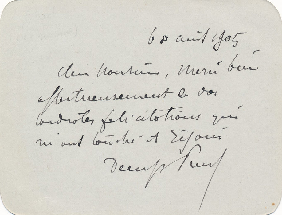 XIX-XXe s. Denys Puech sculpteur carte autographe signée 1905 remerciement