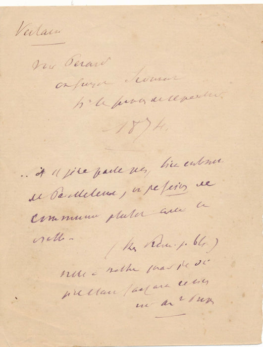 Dédicace autographe à l'avocat de Verlaine Maitre Pérard par Edmond LEPELLETIER