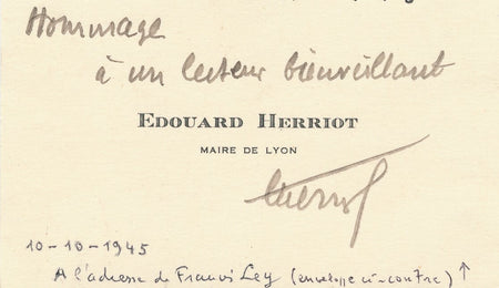 Edouard HERRIOT carte de visite autographe signée ET 2 photos argentiques époque