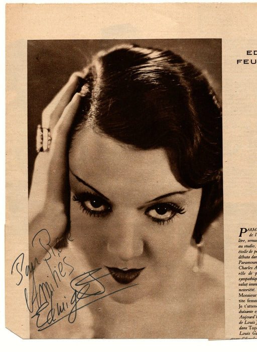 actrice signature autographe sur coupure presse