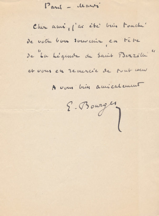 romancier Elémir Bourges Lettre autographe signée à Paul Fort Légende de Saint Berzillé