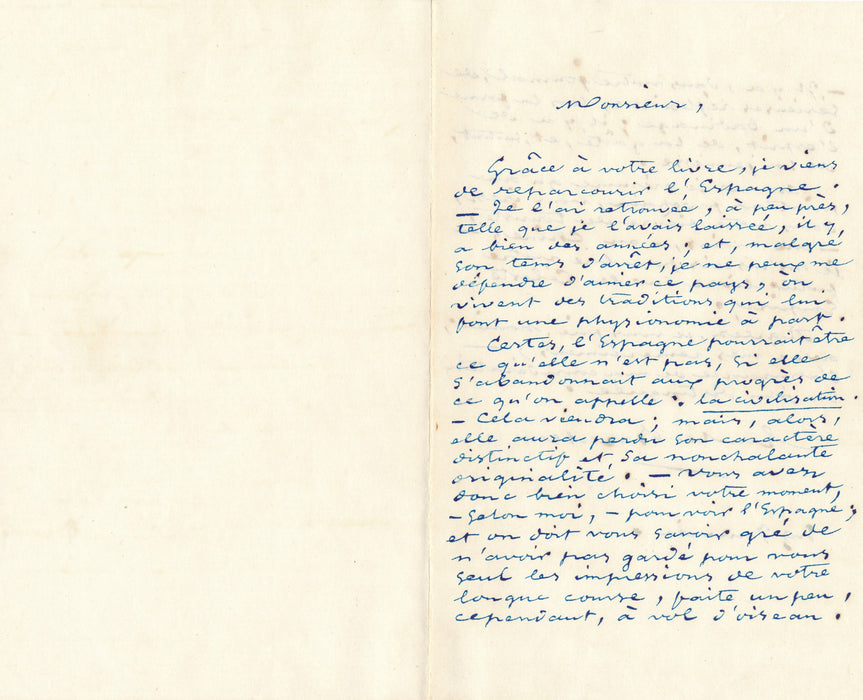 Émile Barateau au compositeur Alexis de Garaudé belle lettre sur Espagne 1852