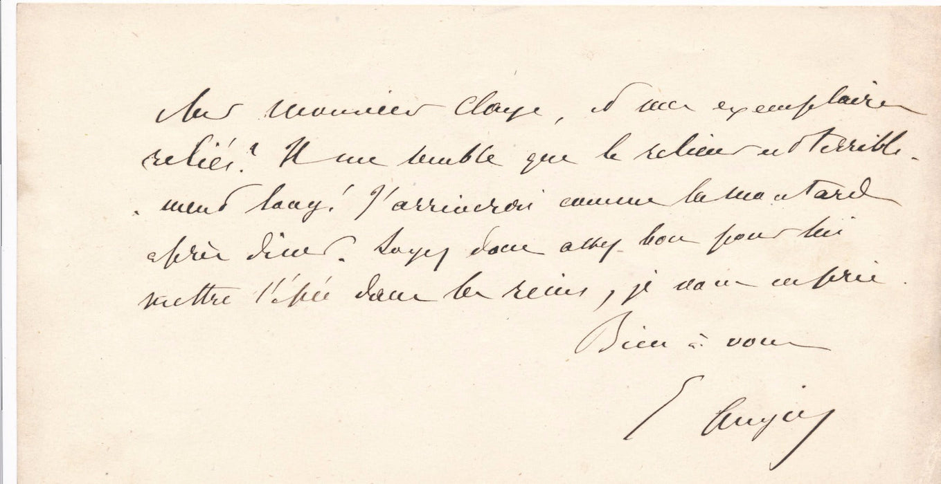 Théâtre Emile Augier billet autographe signé Claye  exemplaire relié ?