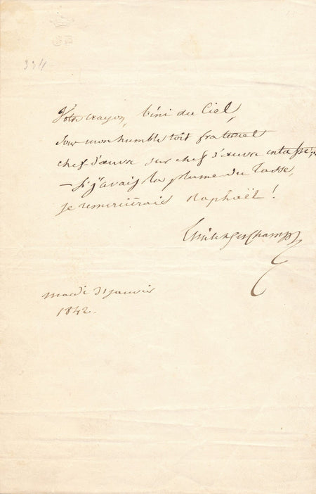 Émile DESCHAMPS poême autographe signé Si j’avais la plume du Tasse ...