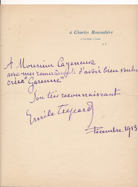 Compositeur signature autographe Maurice Cazeneuve Garenne 1913