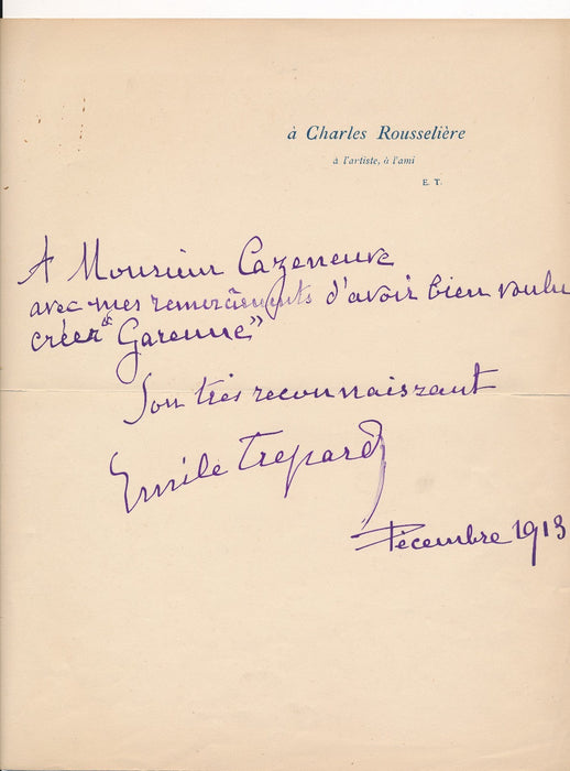Compositeur signature autographe Maurice Cazeneuve Garenne 1913