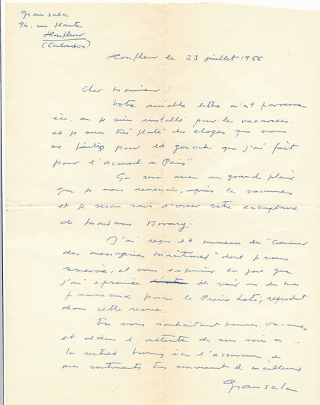 Honfleur Emilio Grau Sala autographe  Roger Nicolle messageries Espagnol