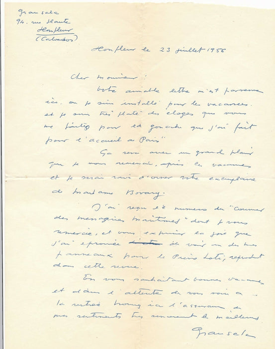 Honfleur Emilio Grau Sala autographe  Roger Nicolle messageries Espagnol