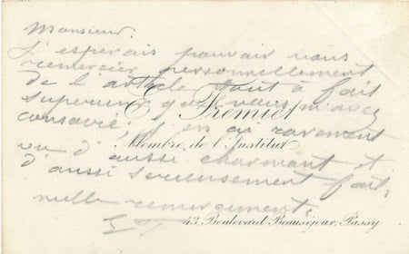 Emmanuel FREMIET carte autographe signée un article surprenant !