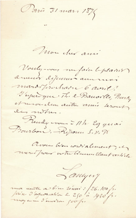 Emmanuel LANSYER espère à déjeuner Théodore de Banville et le peintre Burty