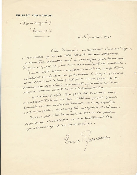 écrivain E. FORNAIRON lettre autographe collaboration Jacques Dyssord Pichard