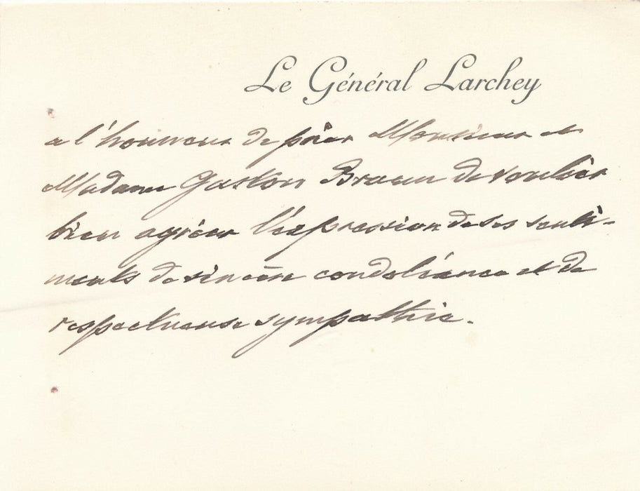 Général de Corps d'Armée Ernest Maximilien LARCHEY carte autographe