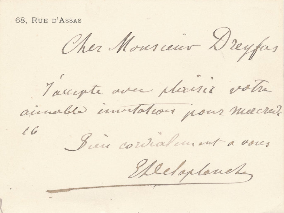  (1836-1891), sculpteur, prix de Rome carte autographe