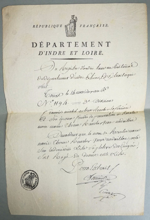 Indre et Loire liste nom Emigrés 3 juillet 1802 Roucher veuve Nadaillac retrait