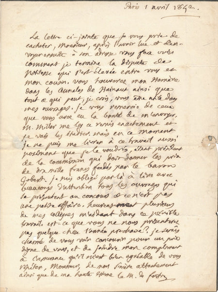 marquis de FORTIA D'URBAN à PIERQUIN DE GEMBLOUX dispute politesse autographe