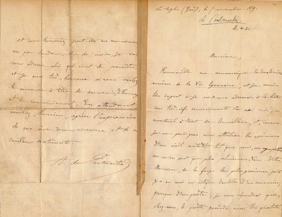 Ferrard comte de Pontmartin lettre autographe signée remerciements académie