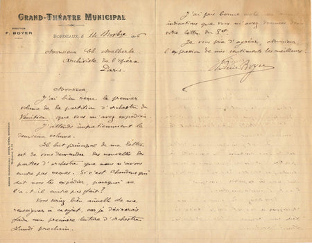 Grand Théâtre Bordeaux Frédéric Boyer Albert Cahen autographe signé Vénitien
