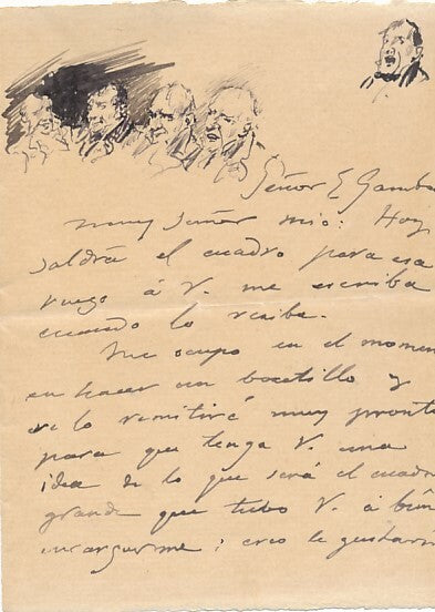 Francisco Domingo MARQUÉS 2 billets autographes signées avec DESSINS