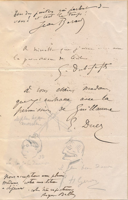 GERVEX BERAUD DUEZ DUBUFFE BALLU  document signé et dessins autographe