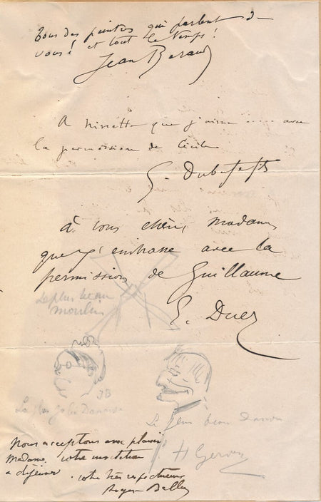 GERVEX BERAUD DUEZ DUBUFFE BALLU  document signé et dessins autographe