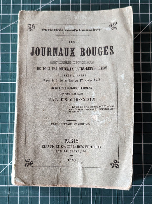 Gaëtan DELMAS Curiosités révolutionnaires Les journaux rouges EO 1848 Socialisme