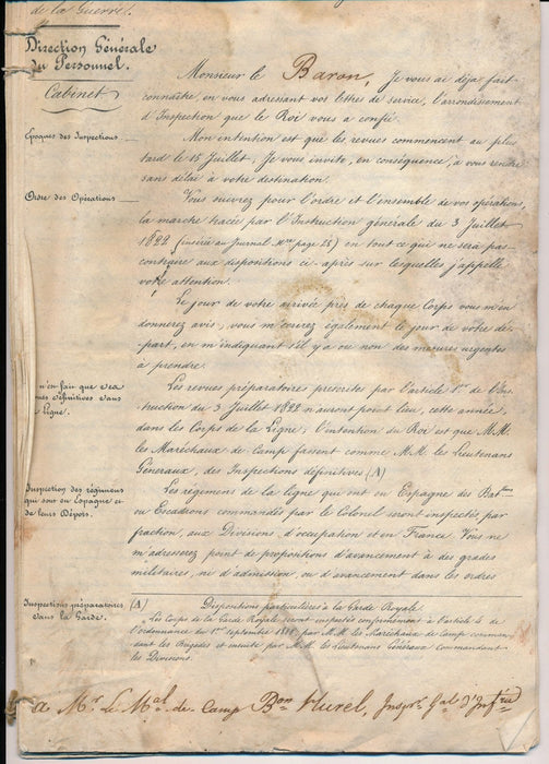 Gaspard de Clermont Tonnerre ministre document signé Hurel 1826 inspection corps