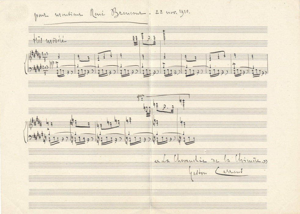 Gaston CARRAUD compositeur 2 portée musciales autographe signées