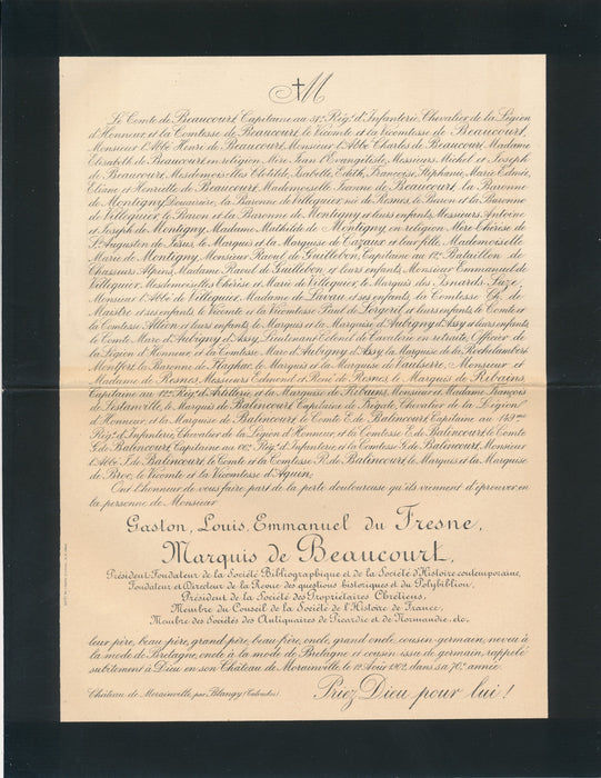 marquis de Beaucourt Société bibliographique documents dont faire part décès
