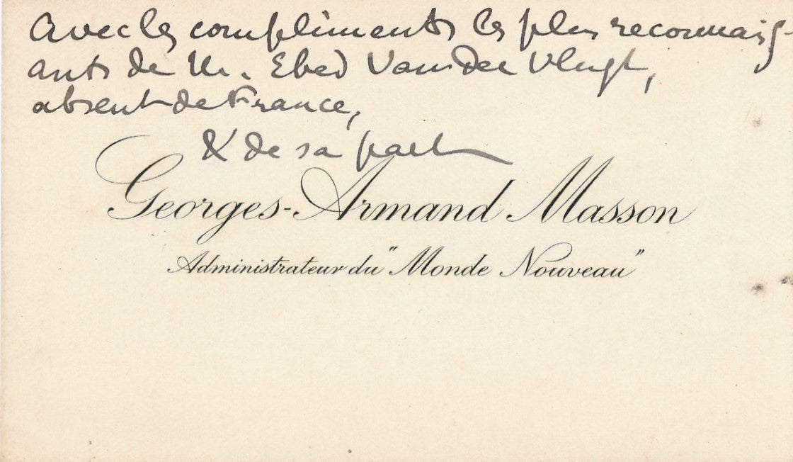 écrivain Georges A. Masson peintre autographe signé Van Der Vlugt Monde Nouveau