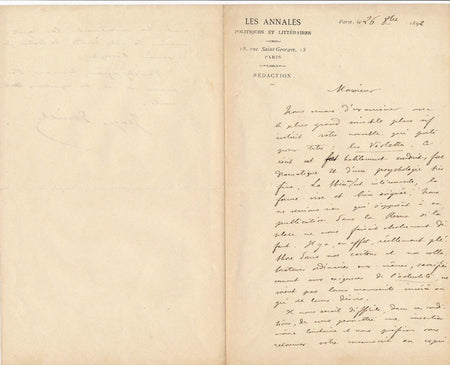 Georges Derville Annales politiques autographe signée Nathalie Blanchet 1892