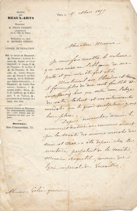 Georges GUÉNOT revue Beaux-Arts à Antoine Gelée graveur Houdon sculpteur
