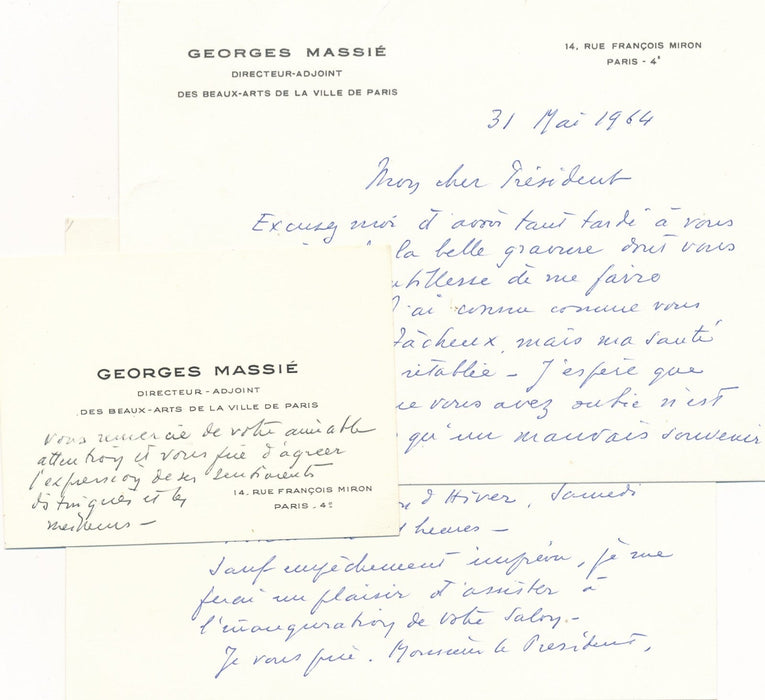 peintre Georges MASSIÉ 3 carte autographe signée au graveur DANIEL-GIRARD