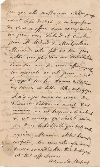 Goswin de STASSART sur publication de ses fables lettre autographe signée Belge
