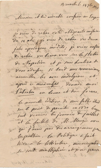 Goswin de STASSART sur publication de ses fables lettre autographe signée Belge