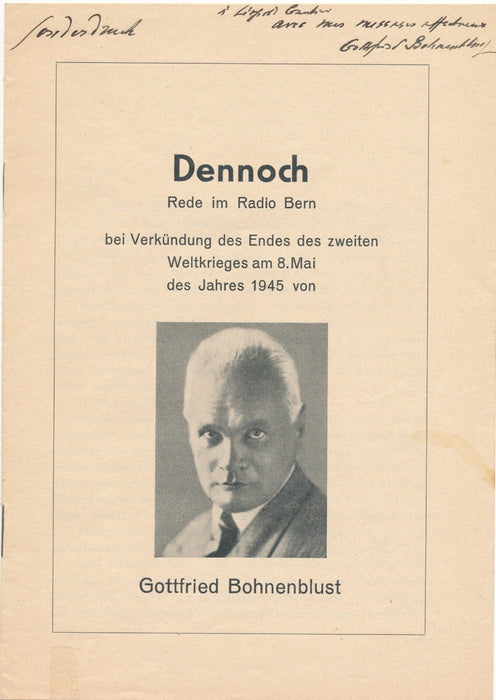 Suisse historien Gottfried BOHNENBLUST dédicade signée et 2 cartes de visite
