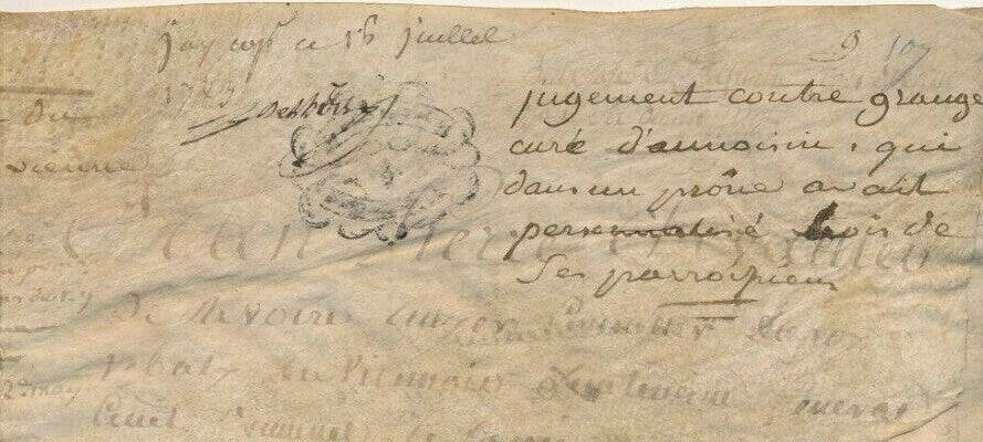 Jugement 1783 Isère J.-P. Chevalier de Rivoire contre vicaire Grange Annoisin 