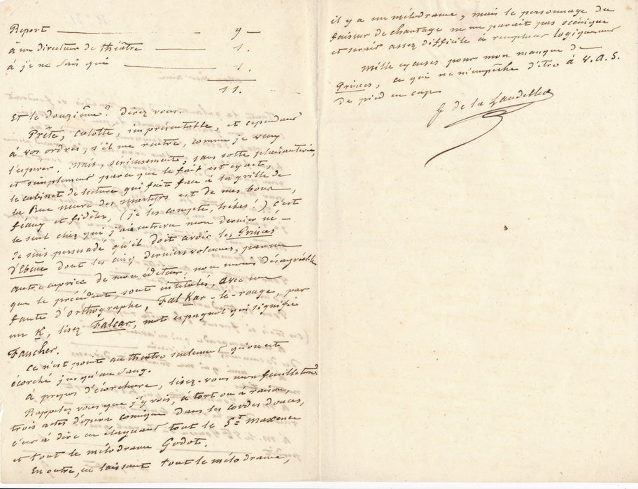 Guillaume Joseph de La Landelle lettre autographe signée Princes d Ebene