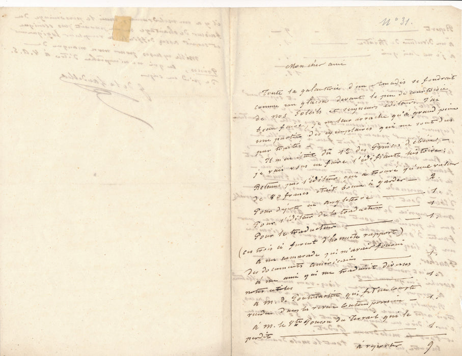 Guillaume Joseph de La Landelle lettre autographe signée Princes d Ebene