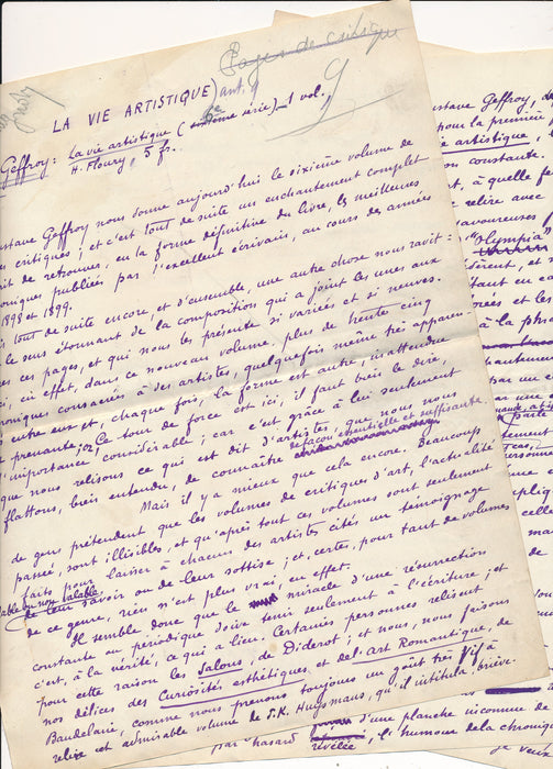 XIXe-XXe s. Gustave Coquiot Manuscrit autographe signé à Louis Vaucxelles Gustave Geffroy