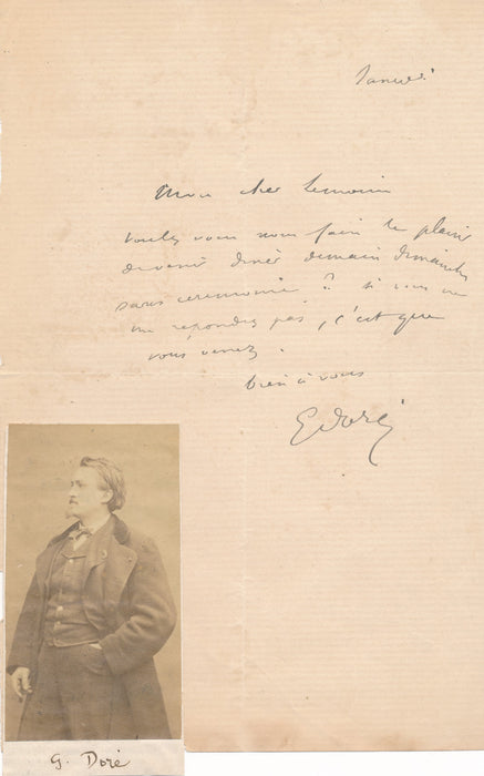 XIXe s. peintre Gustave Doré invite sans cérémonie lettre autographe signée et carte photo Carjat
