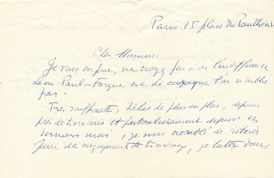 XXe s. Le peintre Henri de Waroquier n'oublie pas Léon-Paul Fargue lettre autographe