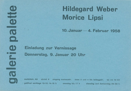 Hildegard Weber et Morice Lipsi carton d'invitation galerie La Palette Zürich